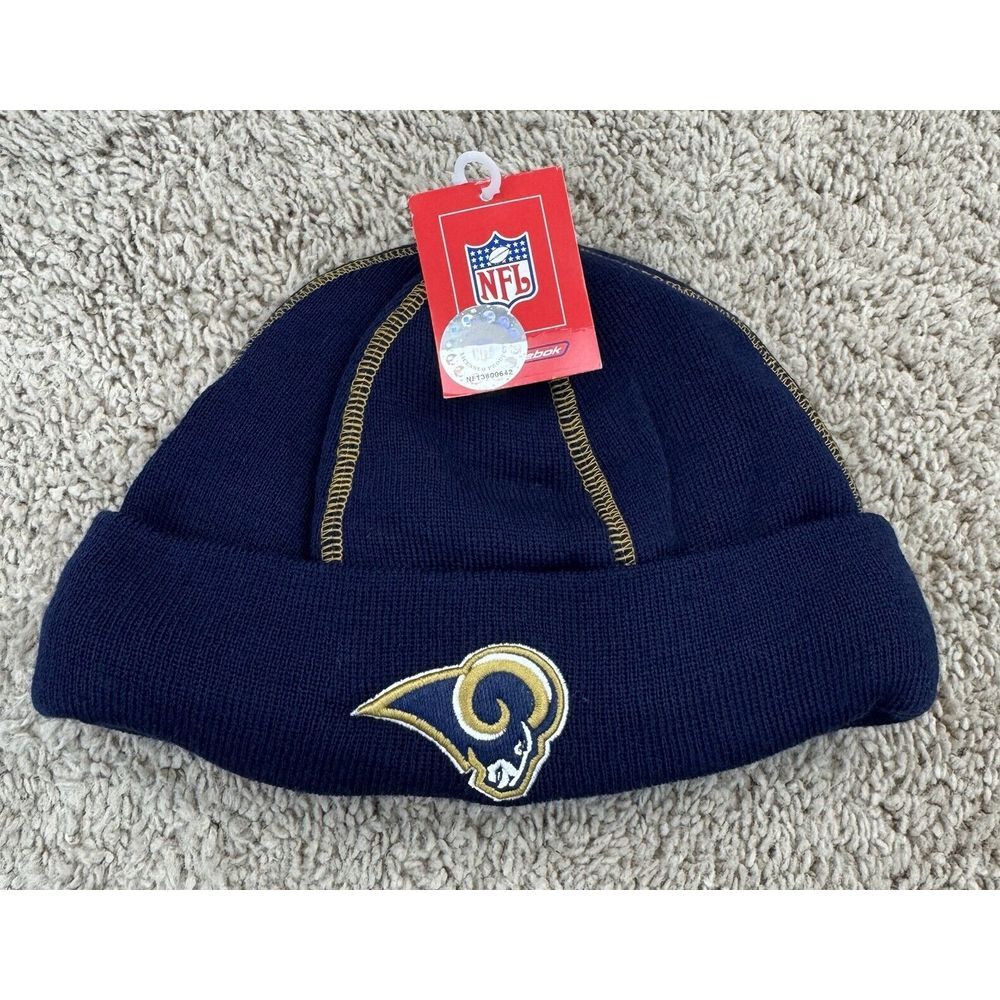 Los Angeles Rams Beanie Reebok‎ NFL Blue Gold Team Logo Cuffed Knit Hat NOS NWT